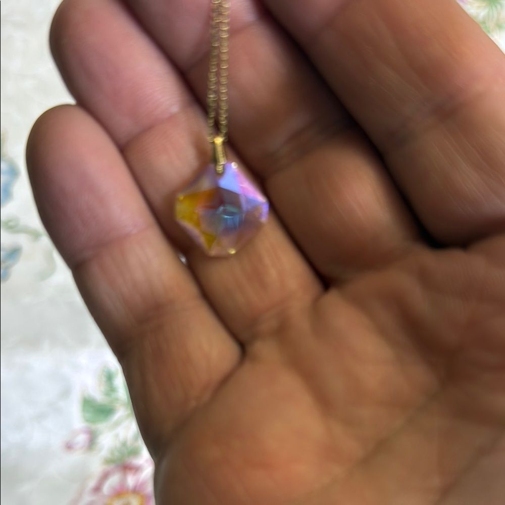 Gold and Silver Geometric Crystal Necklace - Picture 2 of 3